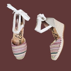 Sam Edelman Patsy Woven Multicolor Ankle Tie Wedge Espadrille Shoes Size 7